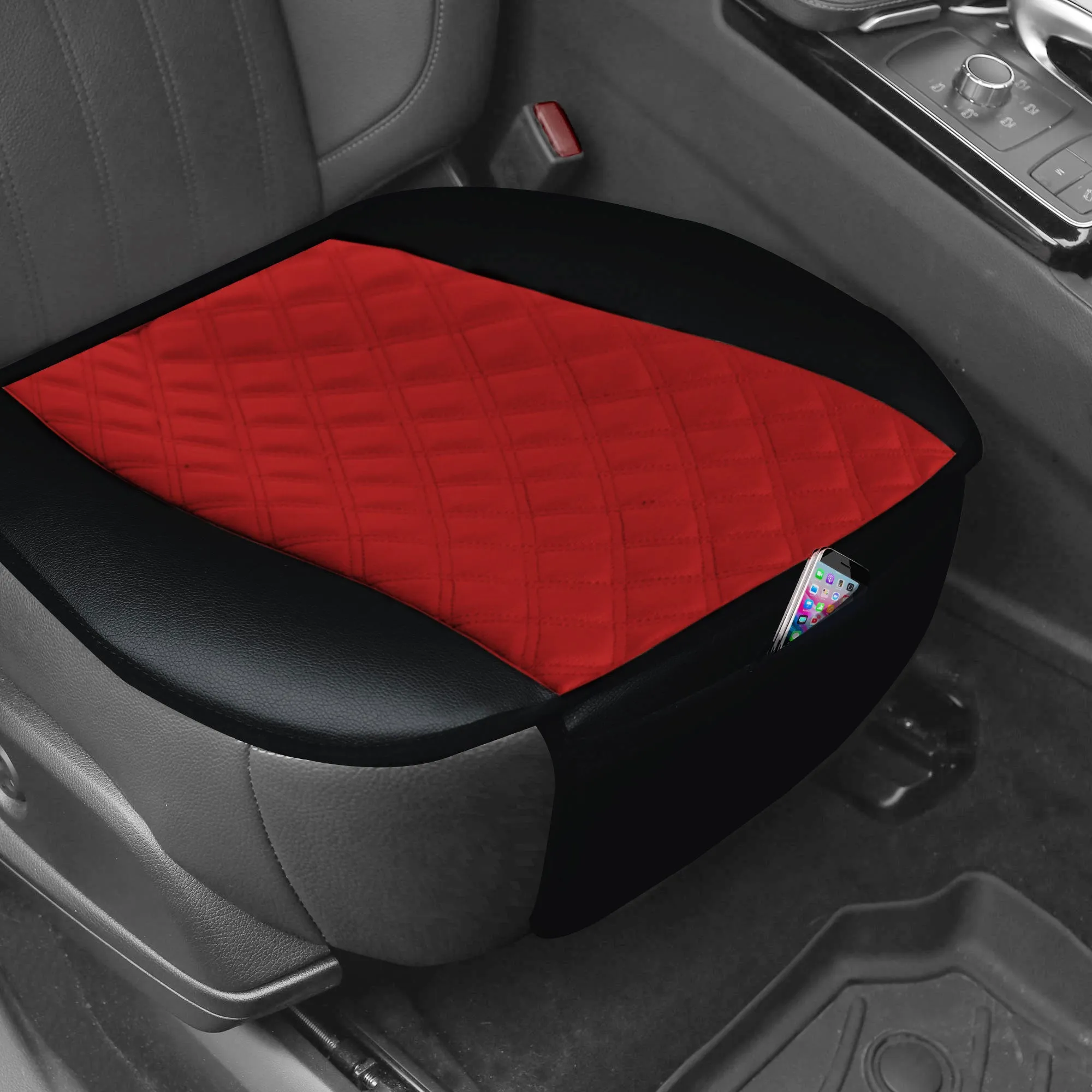 Faux Leather Seat Cushion Pad w/ Front Pocket - Front Set Red