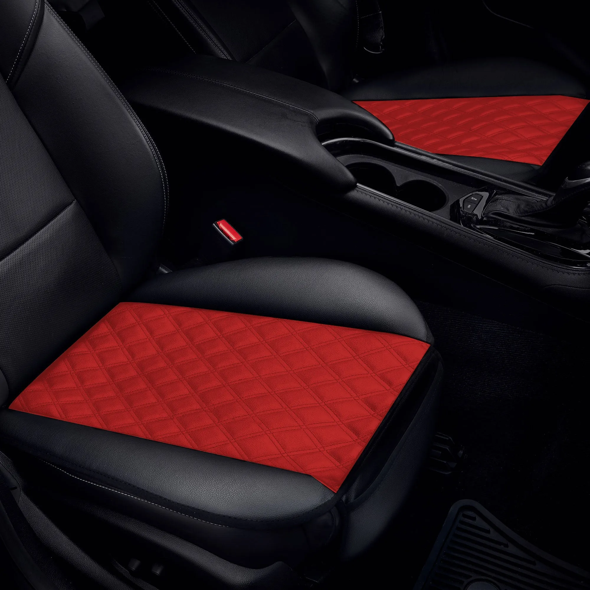 Faux Leather Seat Cushion Pad w/ Front Pocket - Front Set Red