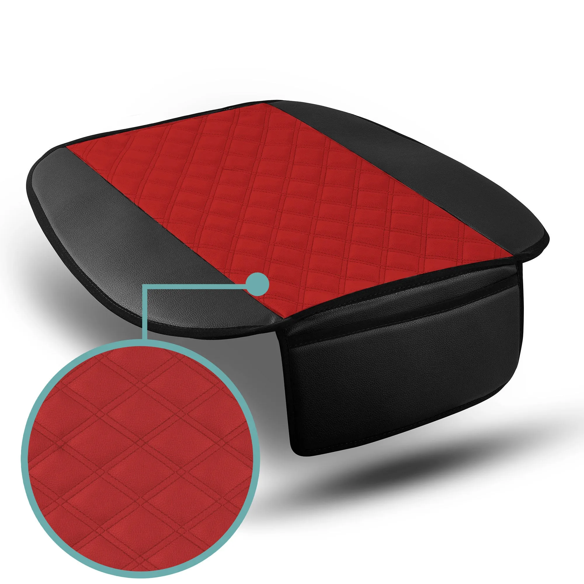 Faux Leather Seat Cushion Pad w/ Front Pocket - Front Set Red