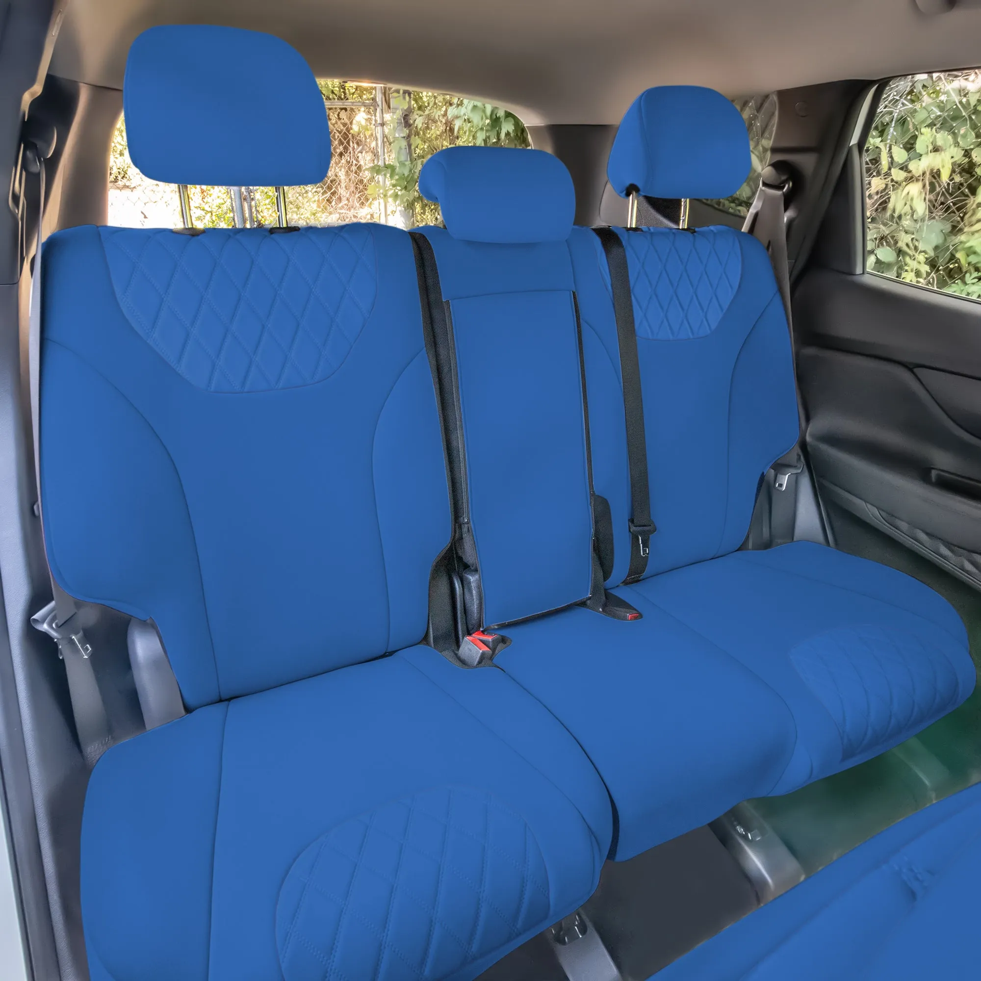 Hyundai Santa Fe 2019 - 2023- Rear Set Seat Covers - Solid Blue Ultraflex Neoprene