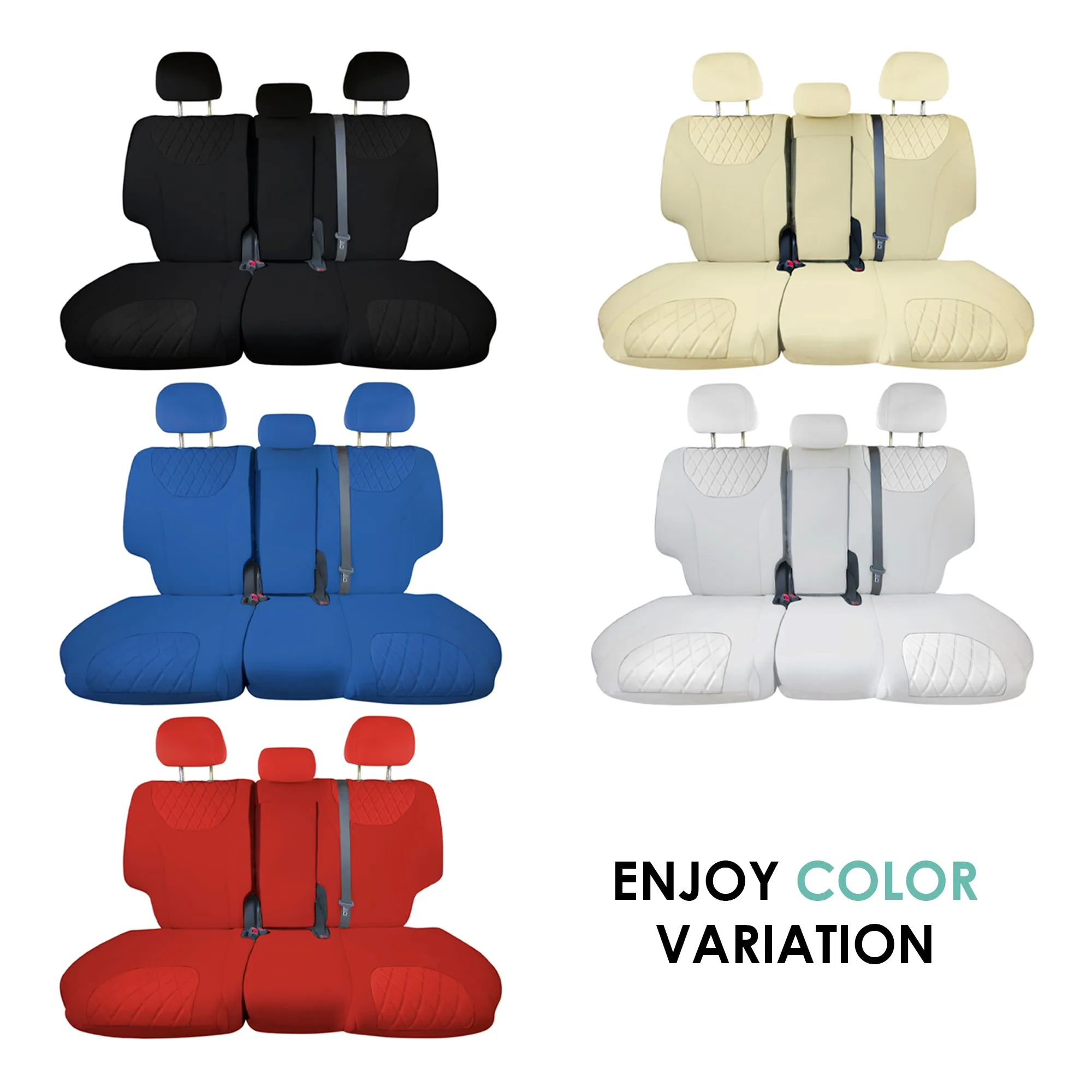 Hyundai Santa Fe 2019 - 2023- Rear Set Seat Covers - Solid Blue Ultraflex Neoprene
