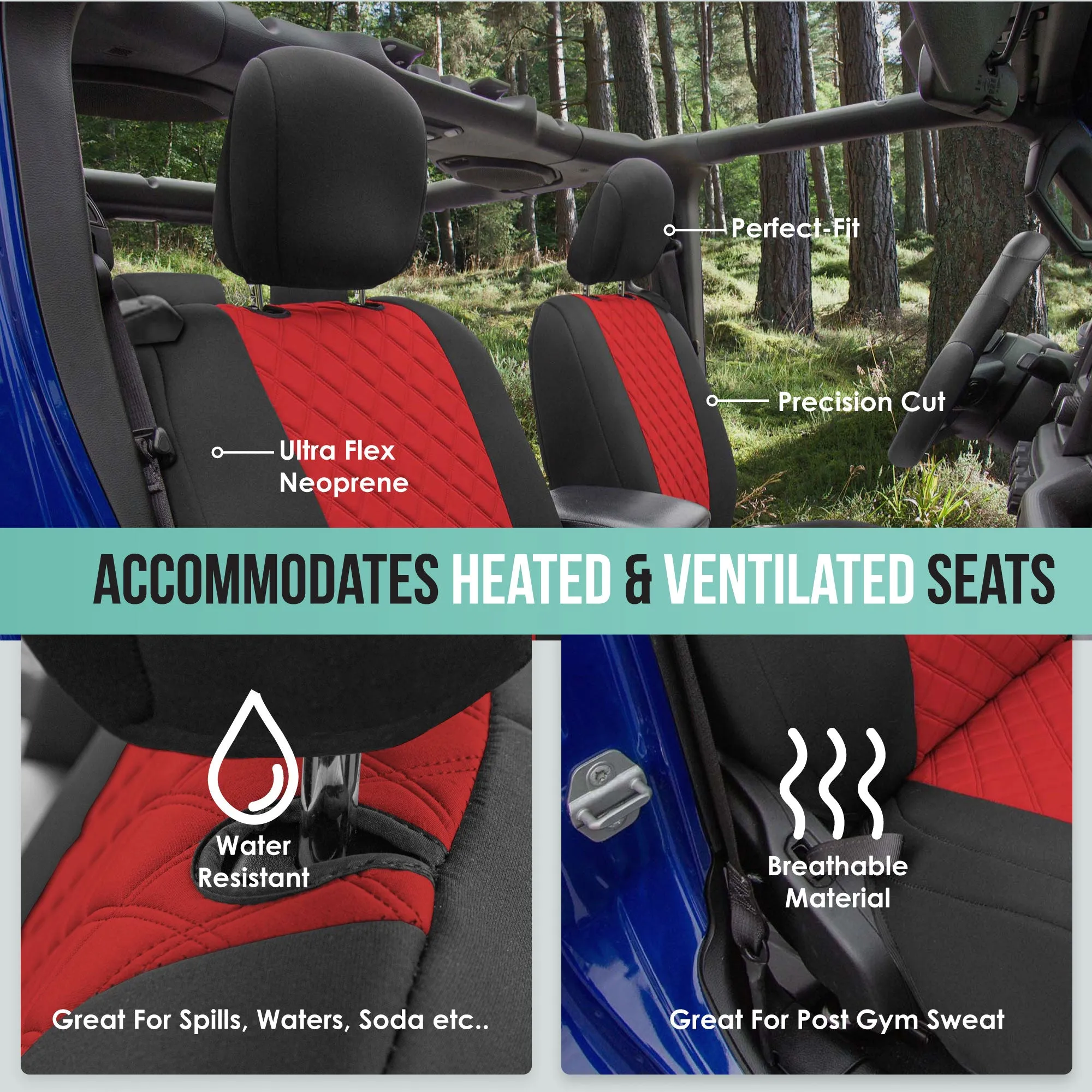 Jeep Wrangler JL 2-Door 2018-2023 -  Full Set Seat Covers - Red Ultraflex Neoprene