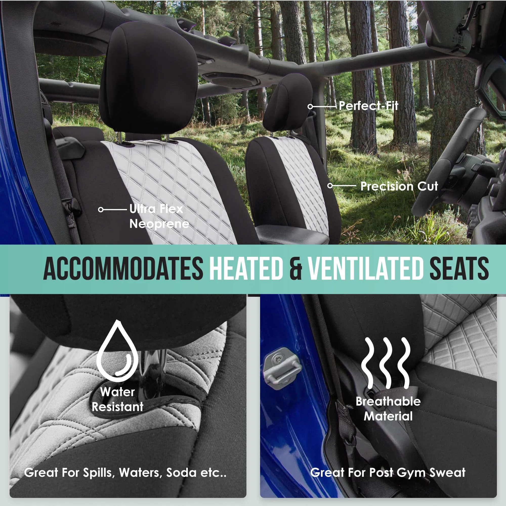 Jeep Wrangler JL 2-Door 2018-2024 -  Front Set Seat Covers - White Ultraflex Neoprene