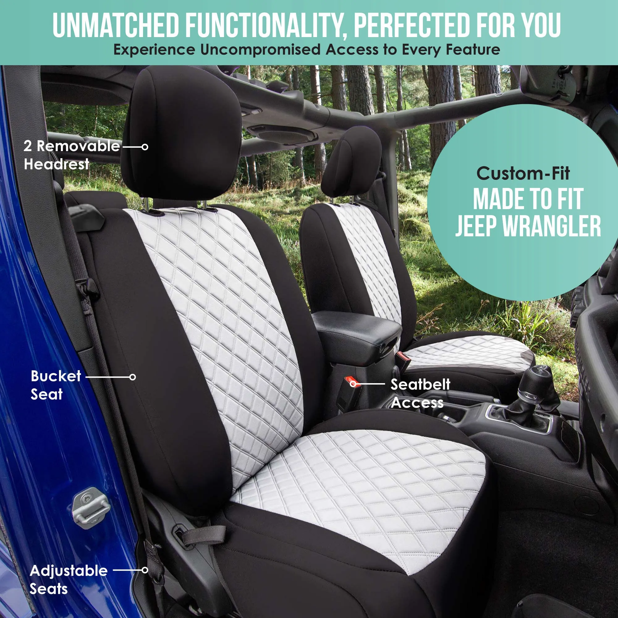 Jeep Wrangler JL 2-Door 2018-2024 -  Front Set Seat Covers - White Ultraflex Neoprene