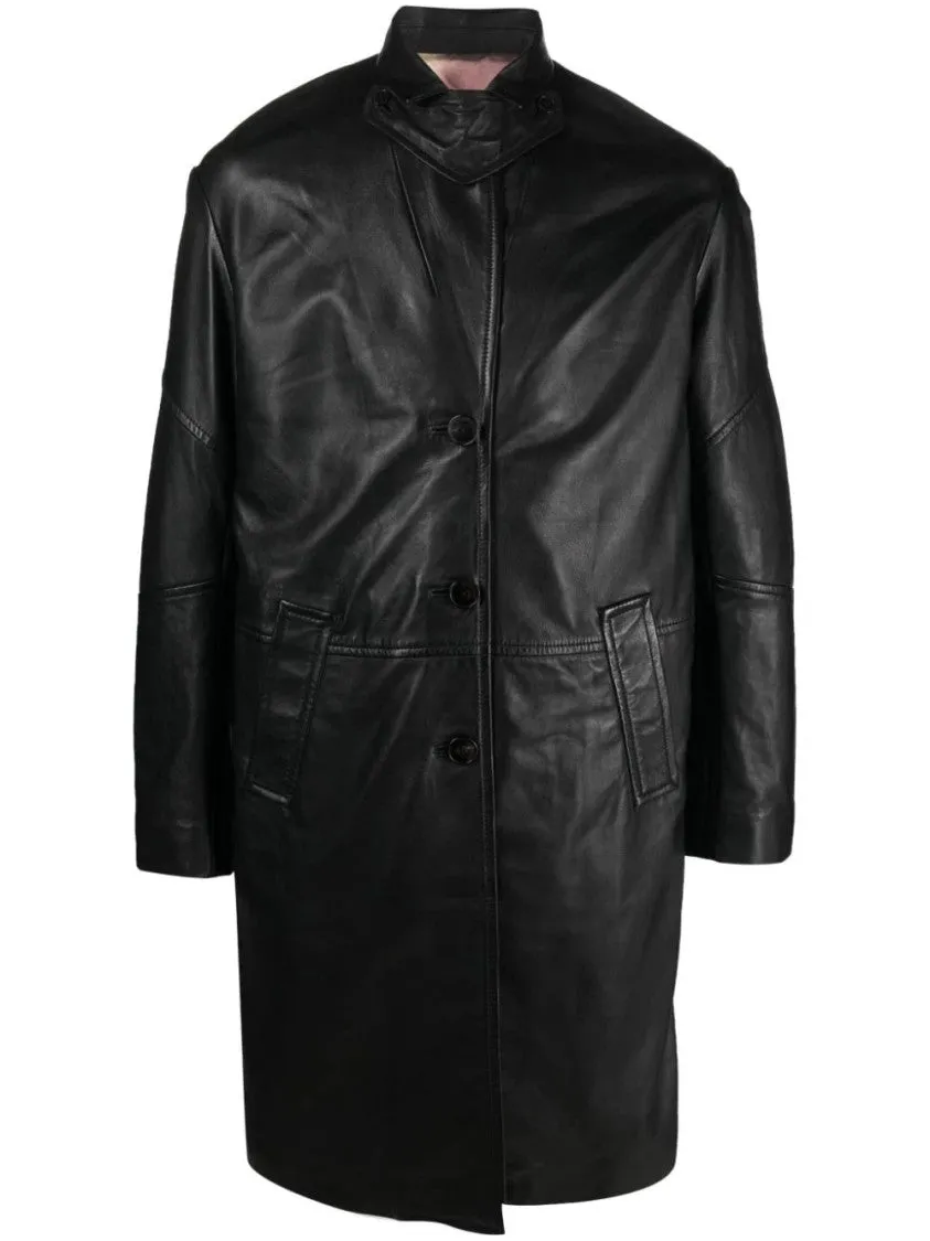 Macari Buttoned Leather Coat