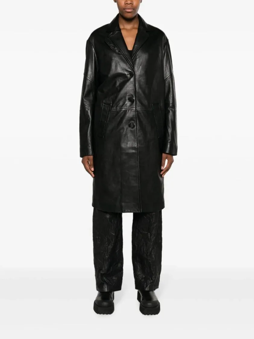 Macari Buttoned Leather Coat