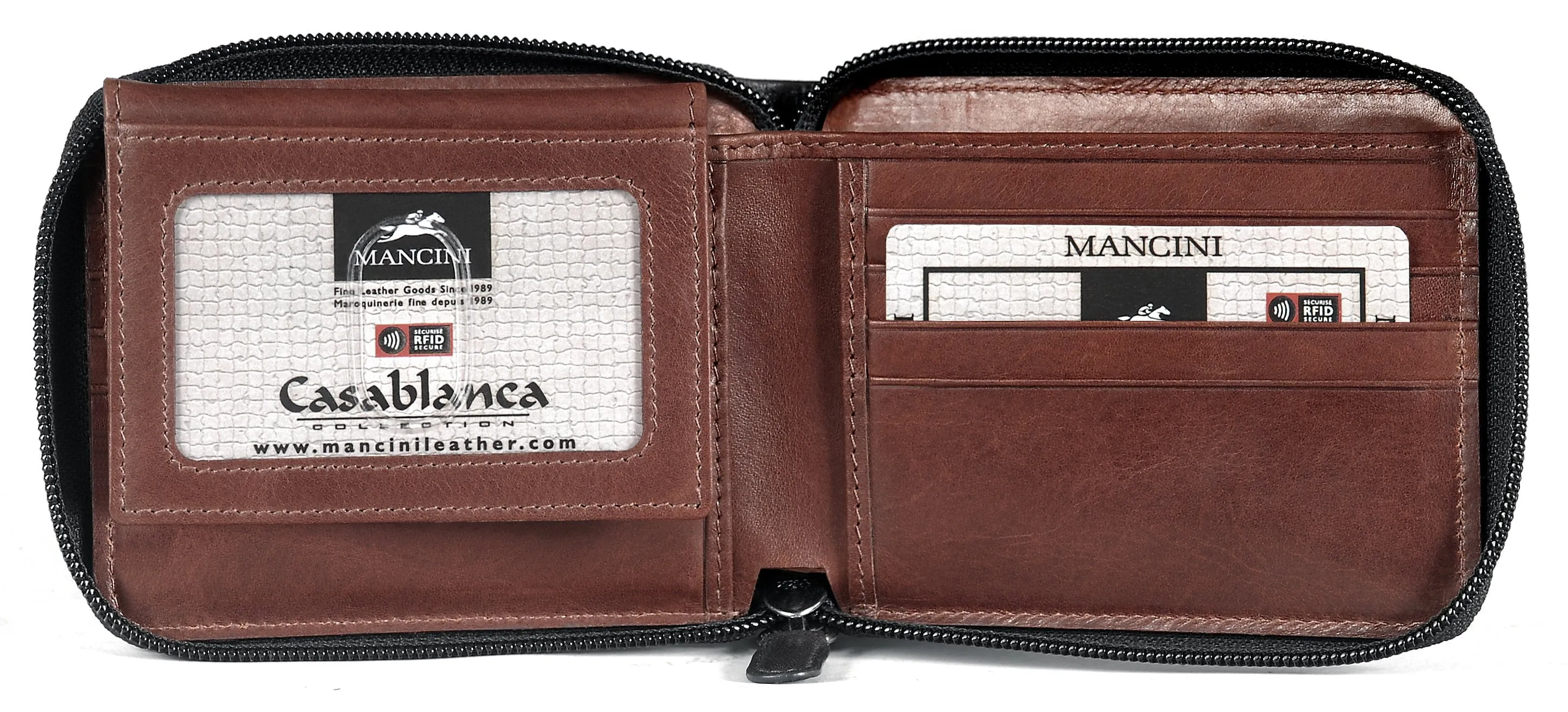 Mancini CASABLANCA Collection Men's Zippered Wallet with Removable Passcase (RFID Secure)