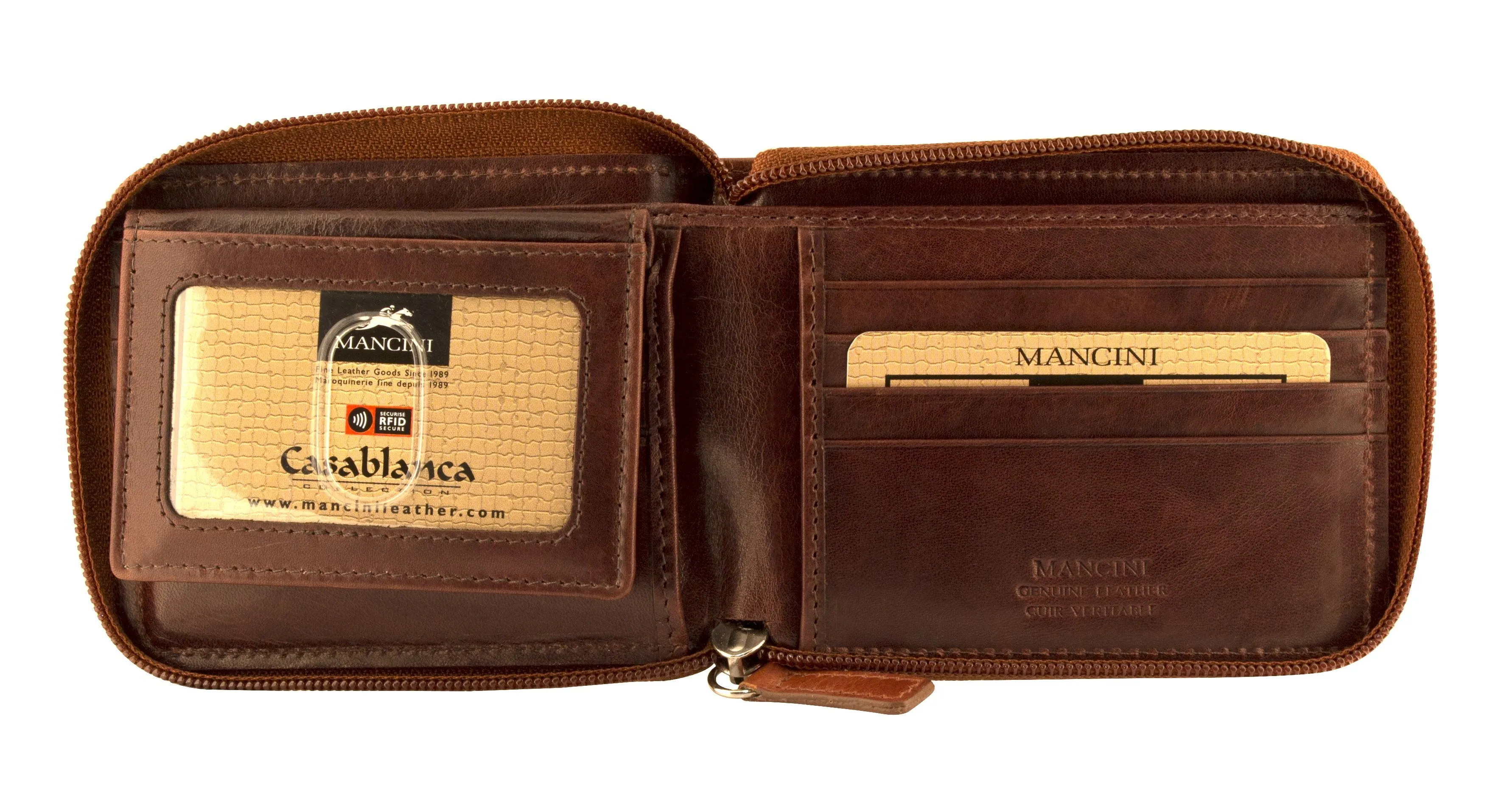 Mancini CASABLANCA Collection Men's Zippered Wallet with Removable Passcase (RFID Secure)
