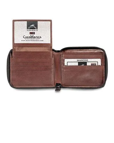 Mancini CASABLANCA Collection Men's Zippered Wallet with Removable Passcase (RFID Secure)