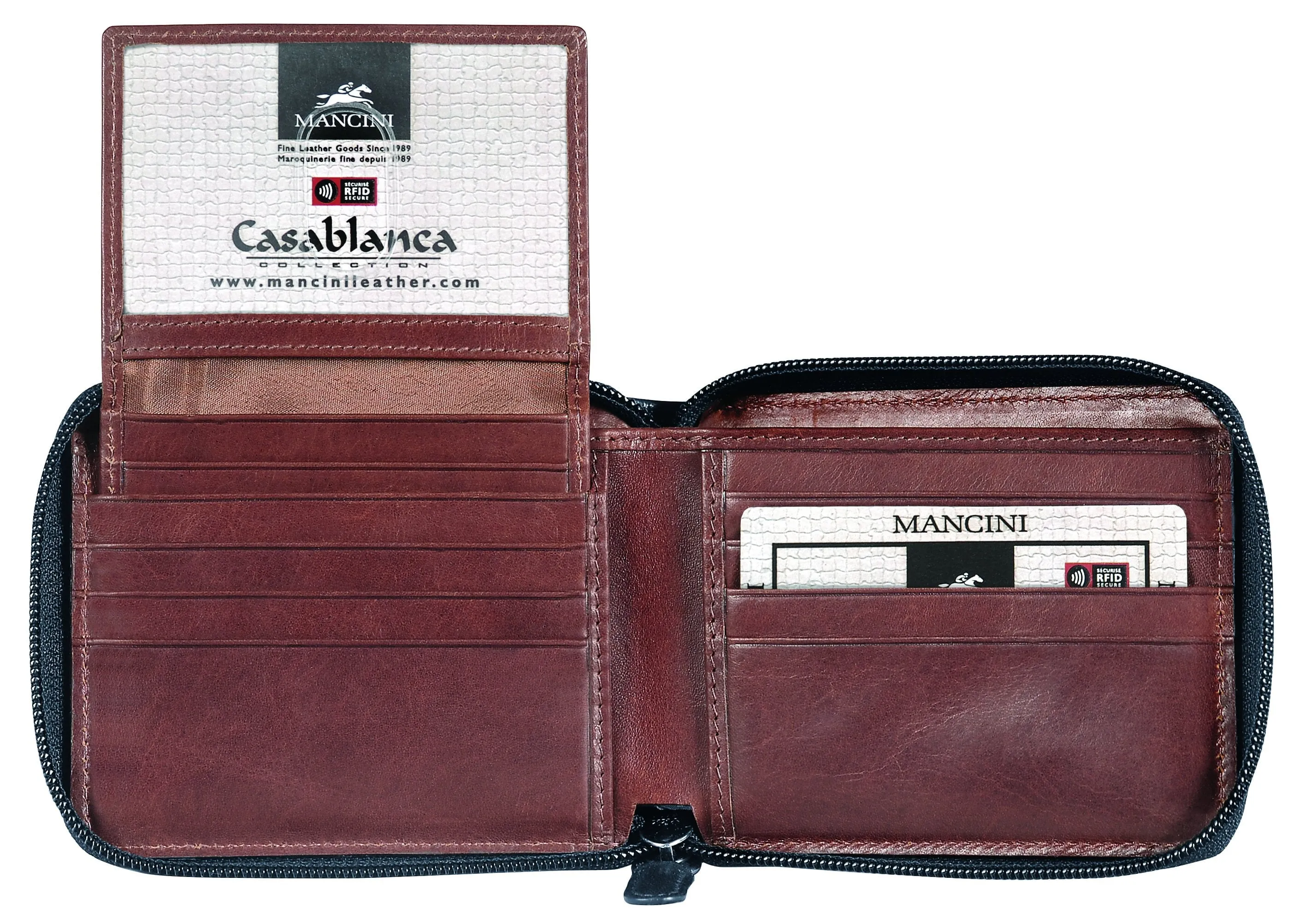 Mancini CASABLANCA Collection Men's Zippered Wallet with Removable Passcase (RFID Secure)