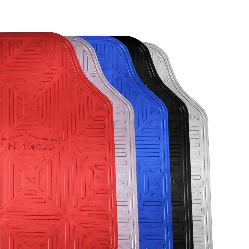 Metallic Finish Non-Slip Rubber Backing Floor Mats - Full Set Silver