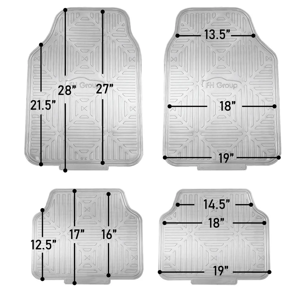 Metallic Finish Non-Slip Rubber Backing Floor Mats - Full Set Silver