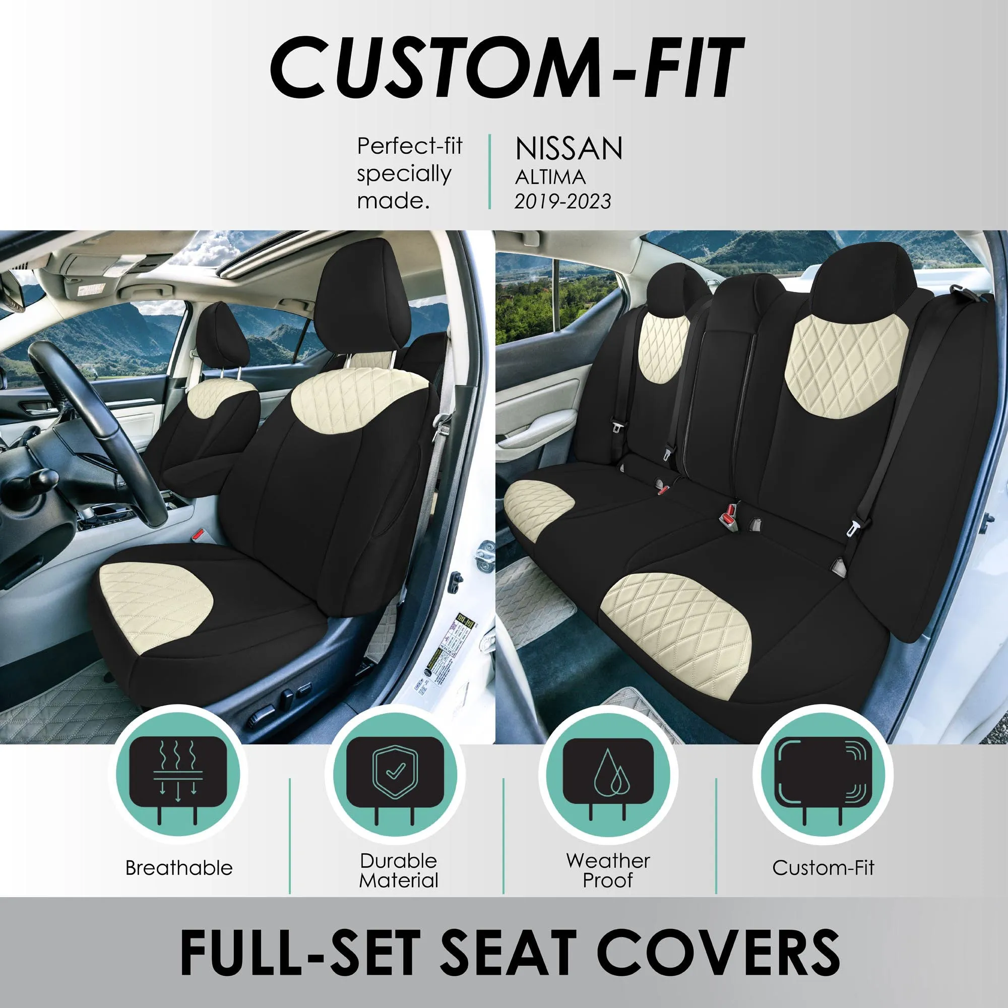Nissan Altima - 2019 - 2025 - Full Set Seat Covers - Beige Ultraflex Neoprene
