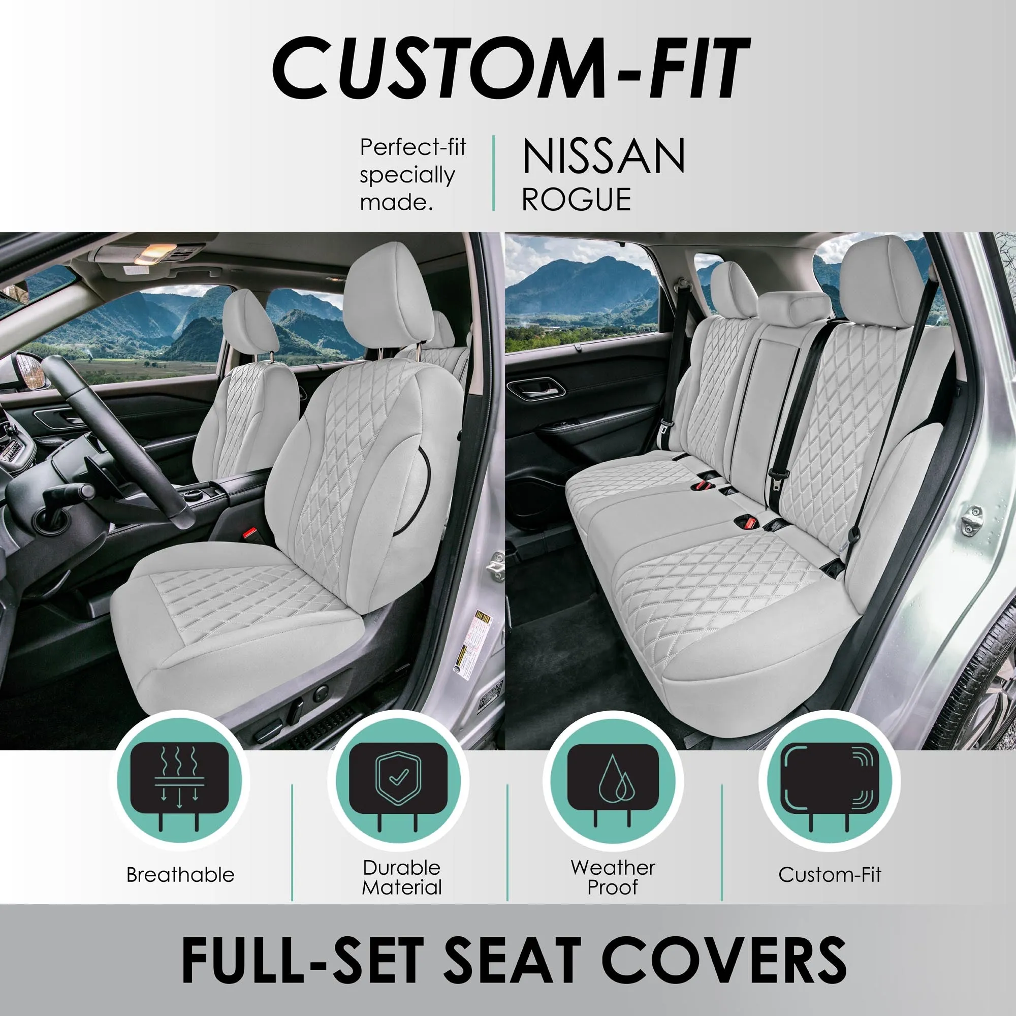 Nissan Rogue - 2021-2024 - Full Set Seat Covers - Solid Gray Ultraflex Neoprene