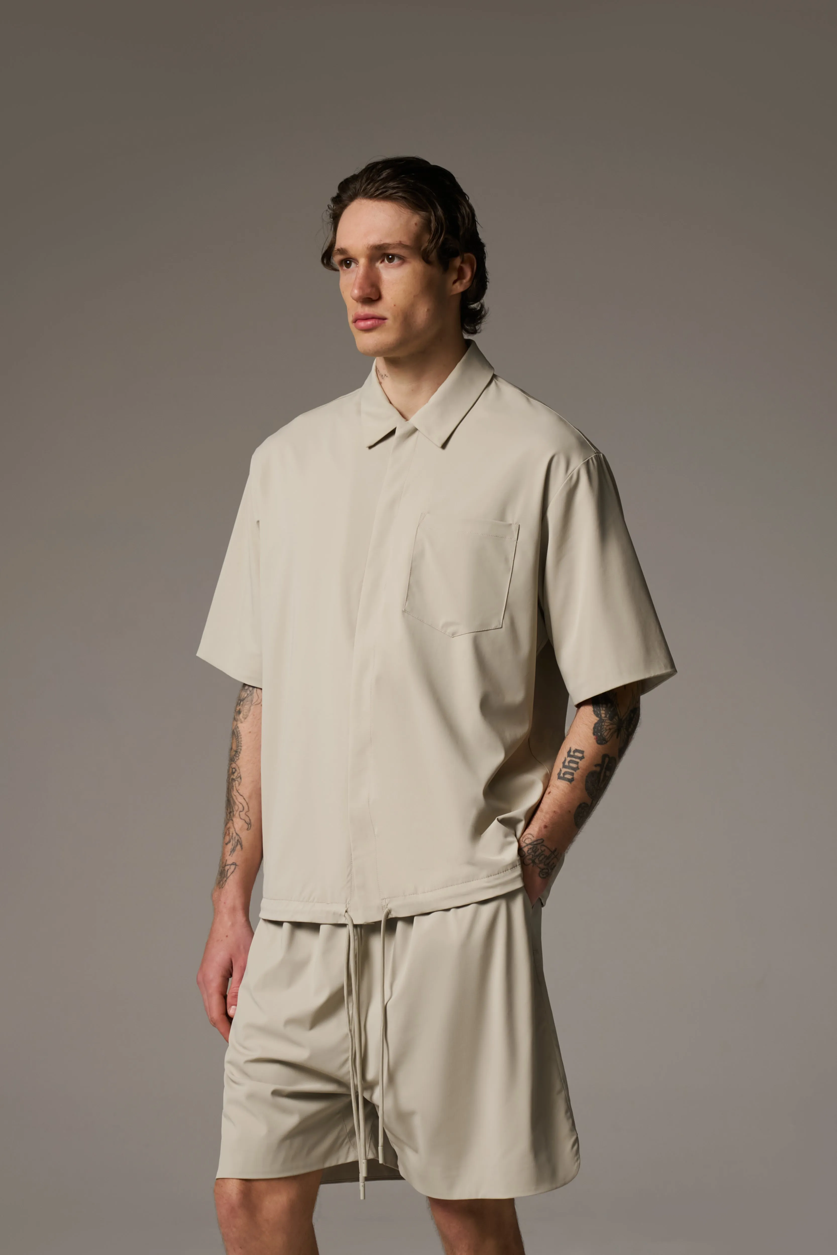 NYLON DRAWCORD SHIRT - GREY