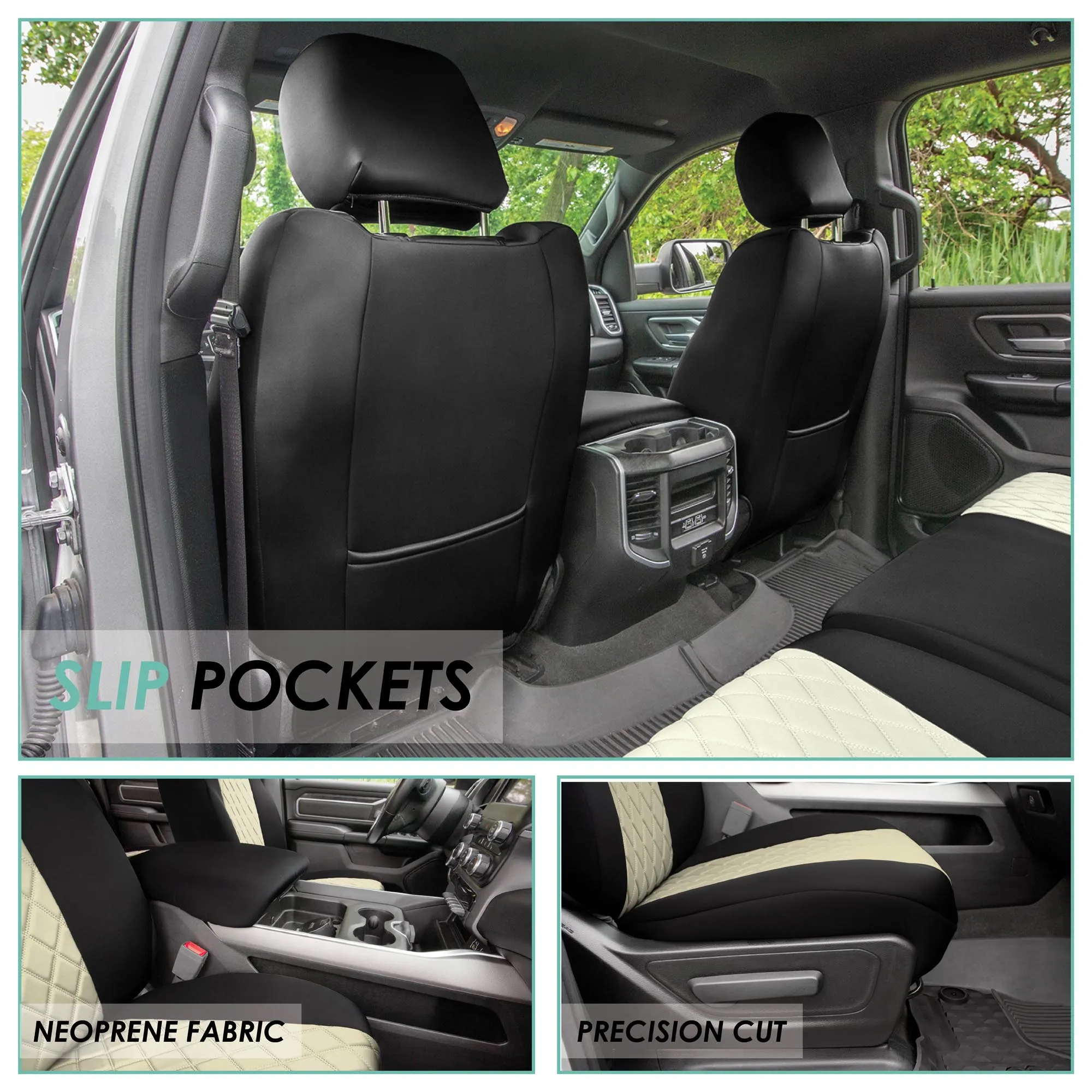 Ram 1500 2019-2024 - Front Set Seat Covers - Beige Ultraflex Neoprene