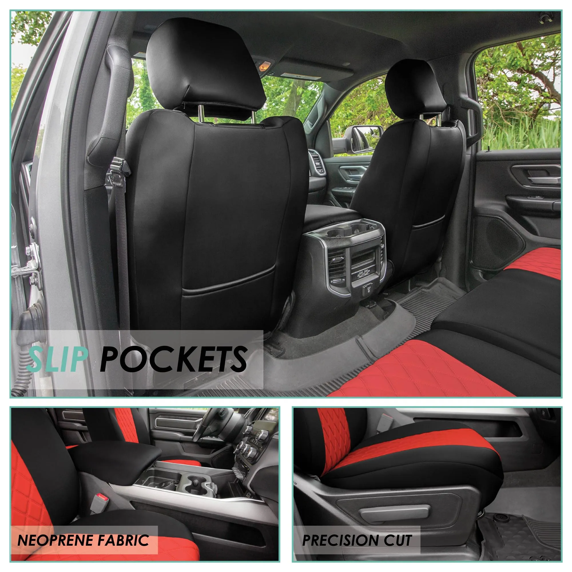 Ram 1500 2019-2024 - Front Set Seat Covers - Red Ultraflex Neoprene