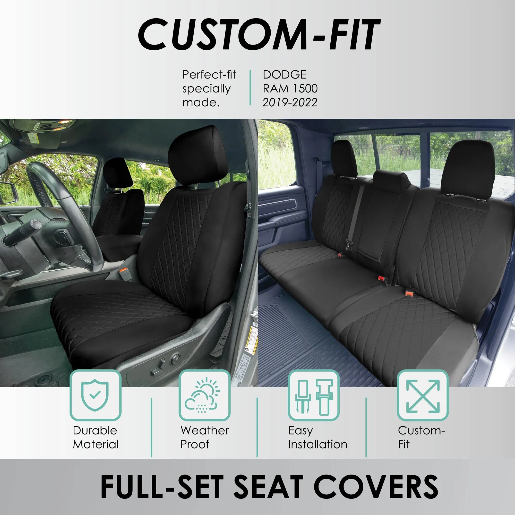 Ram 1500 2019-2024 - Full Set Seat Covers - Black Ultraflex Neoprene