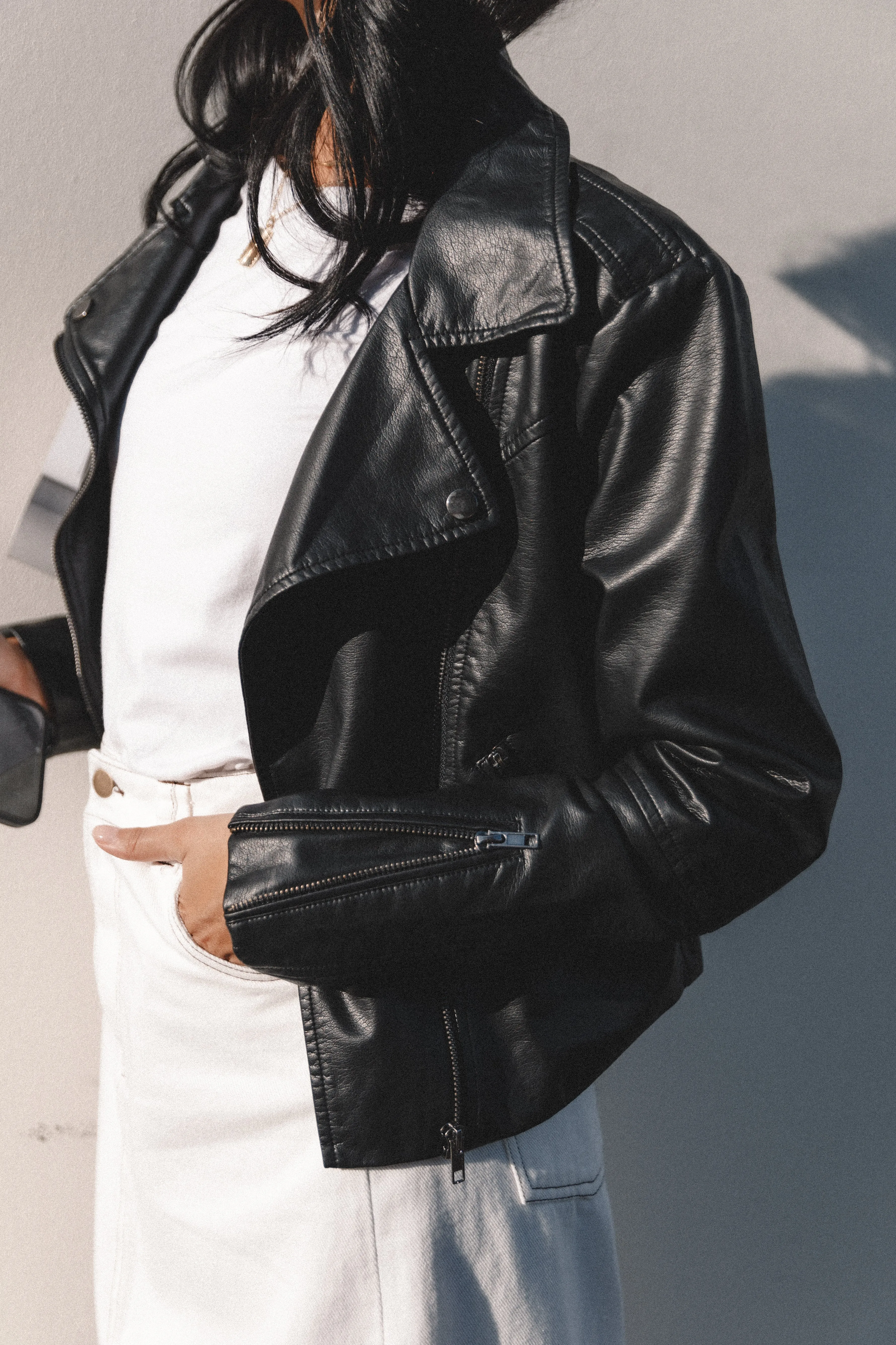 Salem Faux Leather Moto Jacket - Black