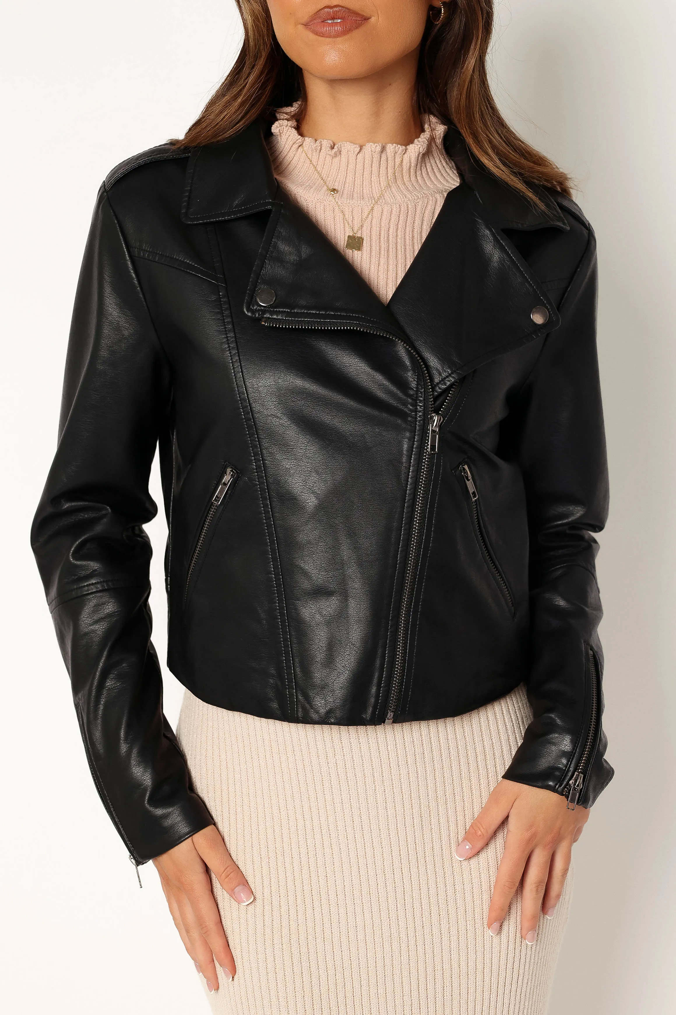 Salem Faux Leather Moto Jacket - Black