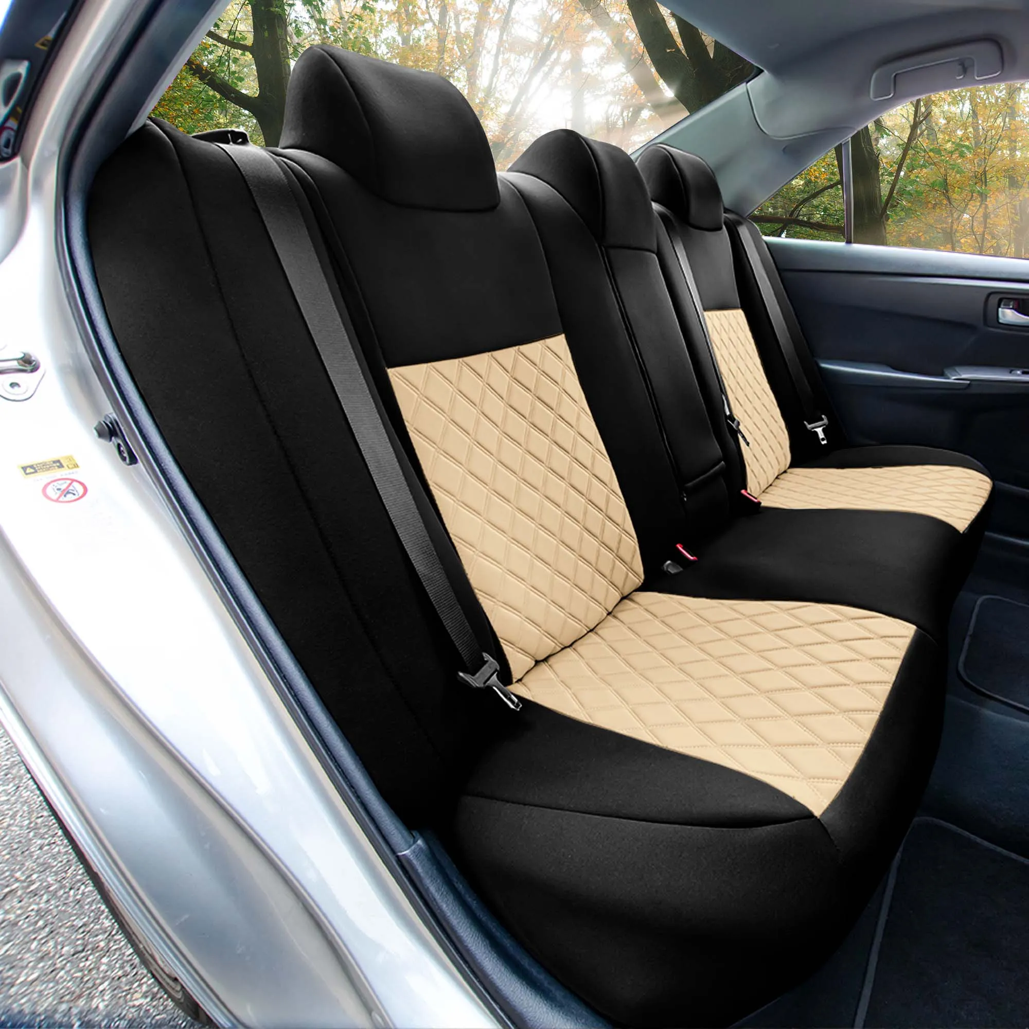 Toyota Camry LE | SE | XSE | XLE  2012-2017 - Rear Set Seat Covers - Beige Ultraflex Neoprene