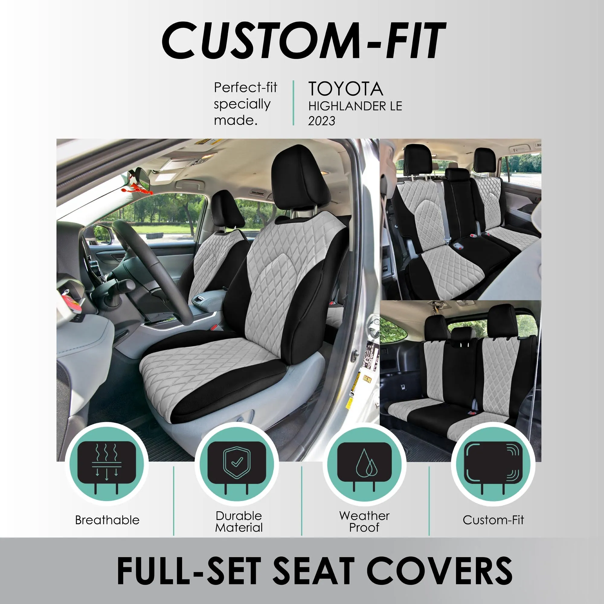 Toyota Highlander - 2020 - 2024  - Full Set Seat Covers - Gray Ultraflex Neoprene