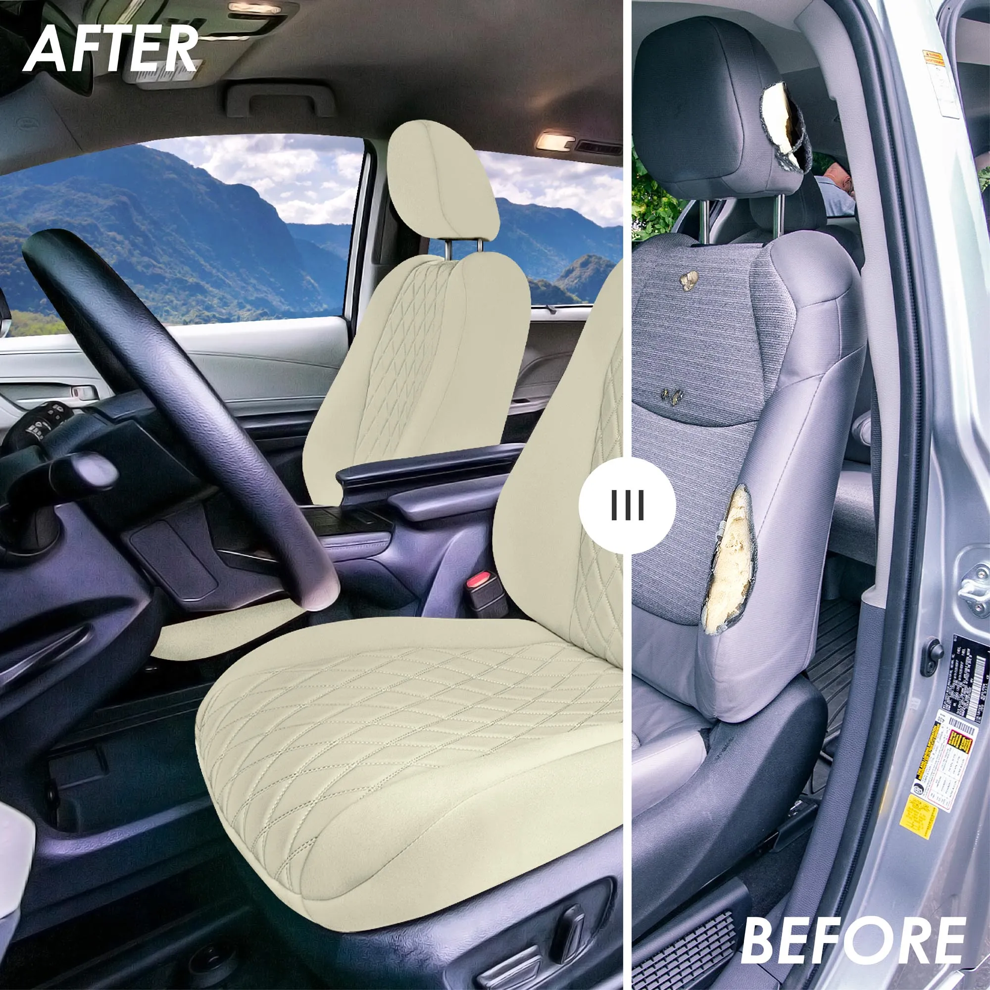 Toyota Sienna - 2021 - 2024 - Front Set Seat Covers - Solid Beige Ultraflex Neoprene