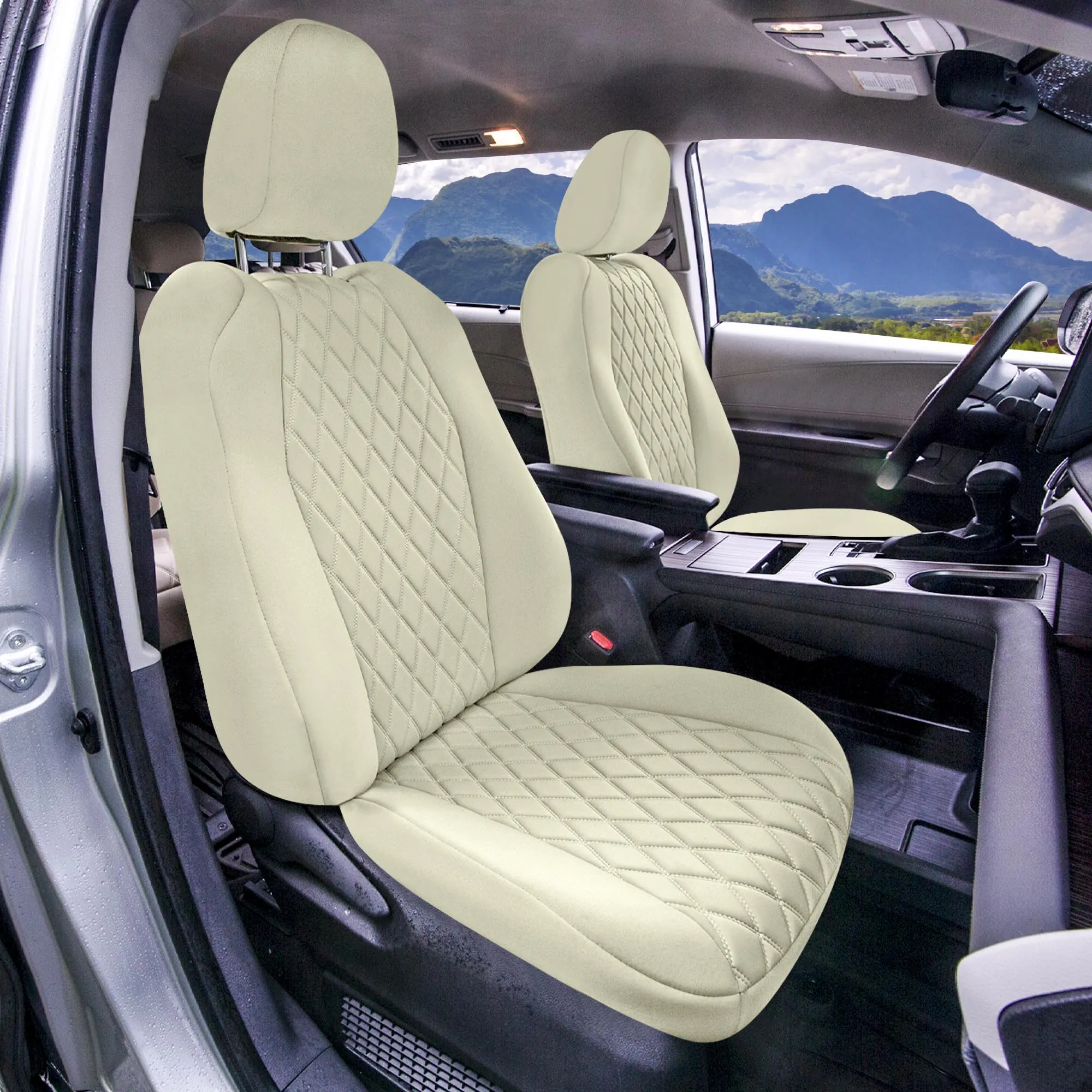 Toyota Sienna - 2021 - 2024 - Front Set Seat Covers - Solid Beige Ultraflex Neoprene