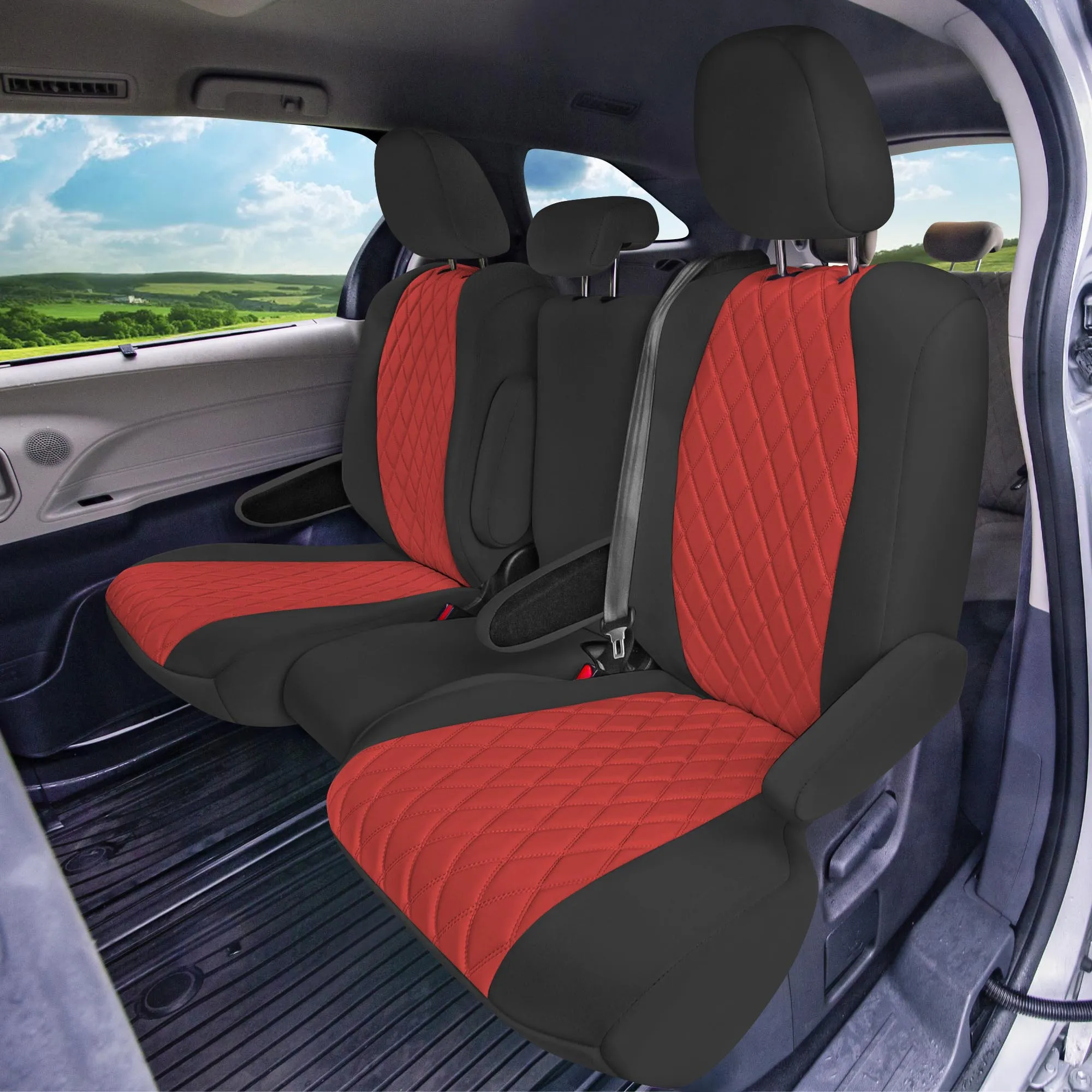 Toyota Sienna 8 Passenger 2011 - 2020 - 2nd Row Set Seat Covers - Red Ultraflex Neoprene