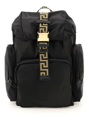 Versace Greca Logo Detailed Buckle Backpack